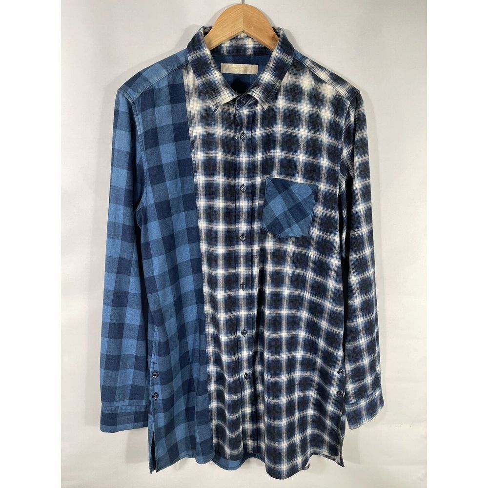 Ones Stroke Men's Size 5 Navy Blue Check Plaid Long Sleeve Button‎ Down Shirt